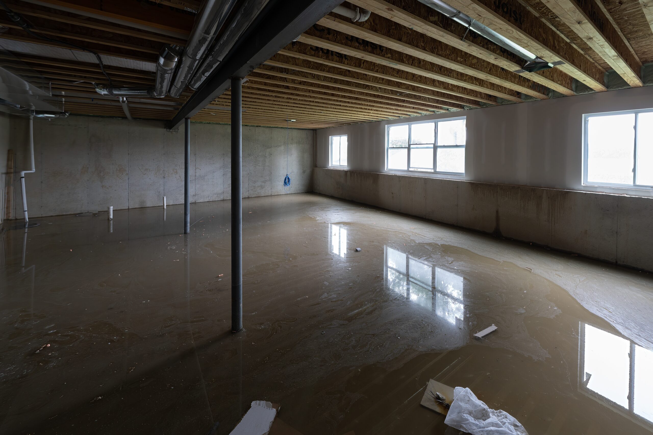 standing water on a basement floor
