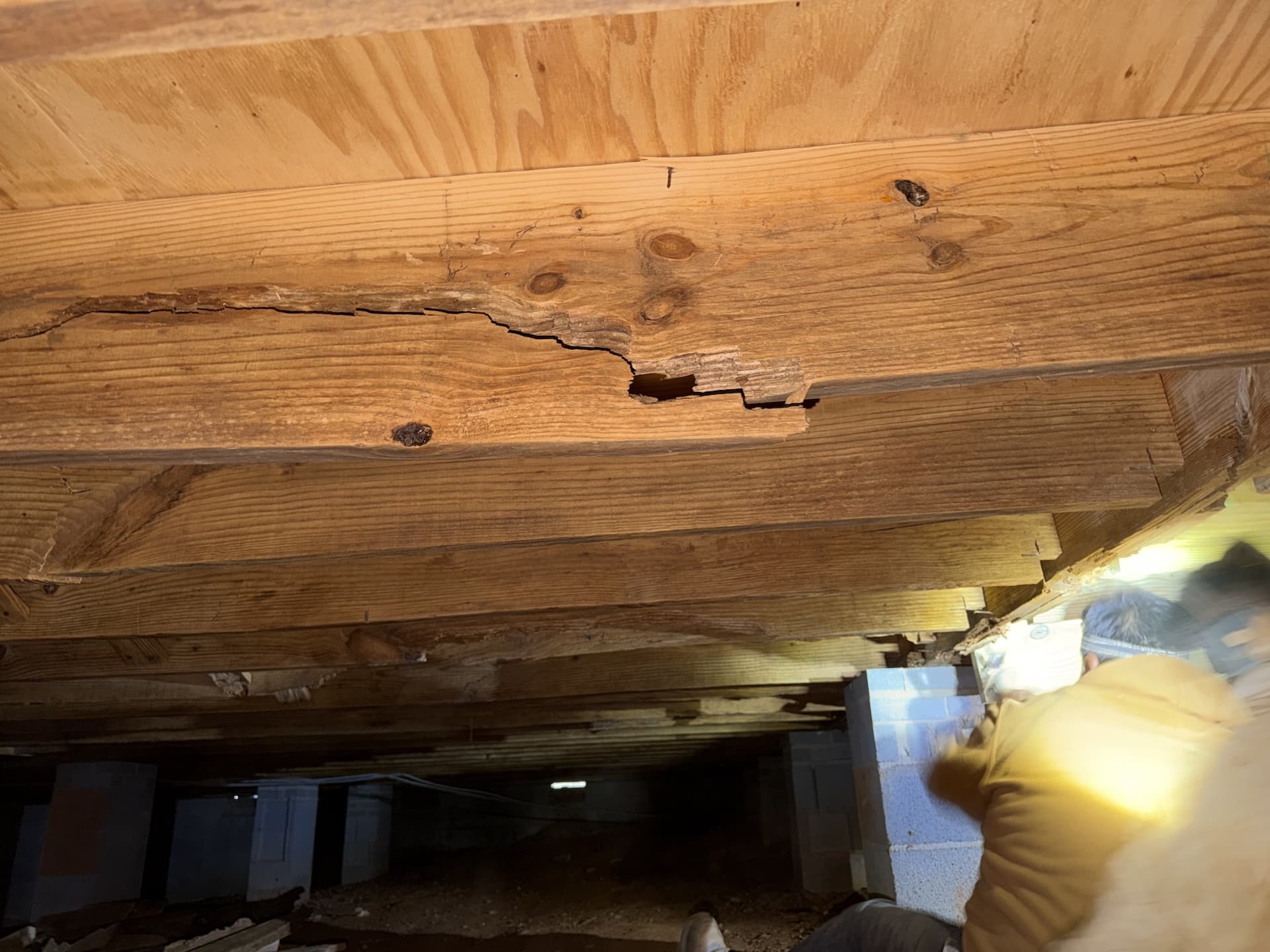 wooden crack in crawl space